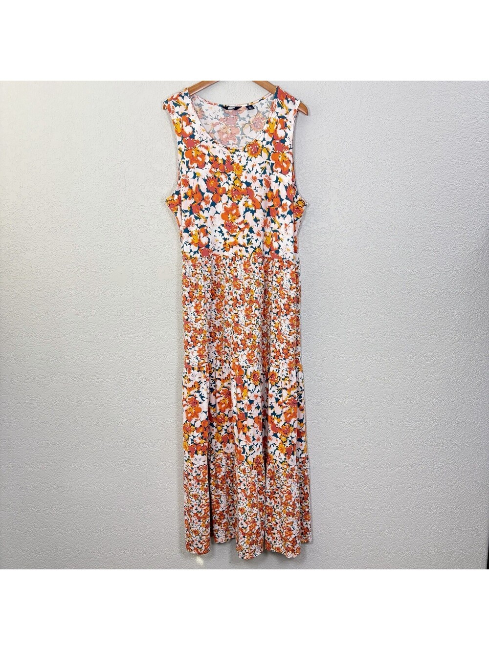 Lands’ End Women’s XL 18 Floral Sleeveless Tiered Maxi Dress Flowy Resort Garden